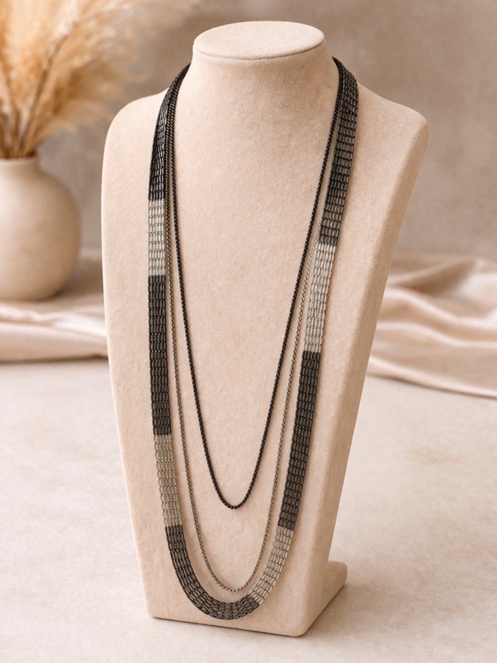 Layered Gunmetal and Silver Women’s Chain Necklace